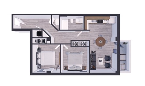Apartments In Miami Beach, FL for Rent – The Anamar at Collins Park- 3D Floorplan of our 2 bedroom 1 bathroom 807 Sq. Ft. Apartment